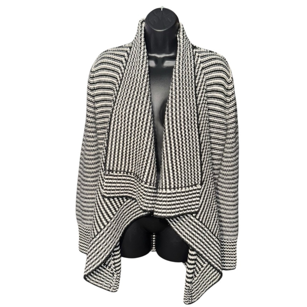 Merona Black White Open Front Knit Cardigan Sweater Women’s Medium